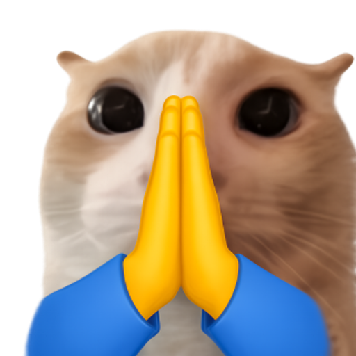 A cat with pleading emoji hands